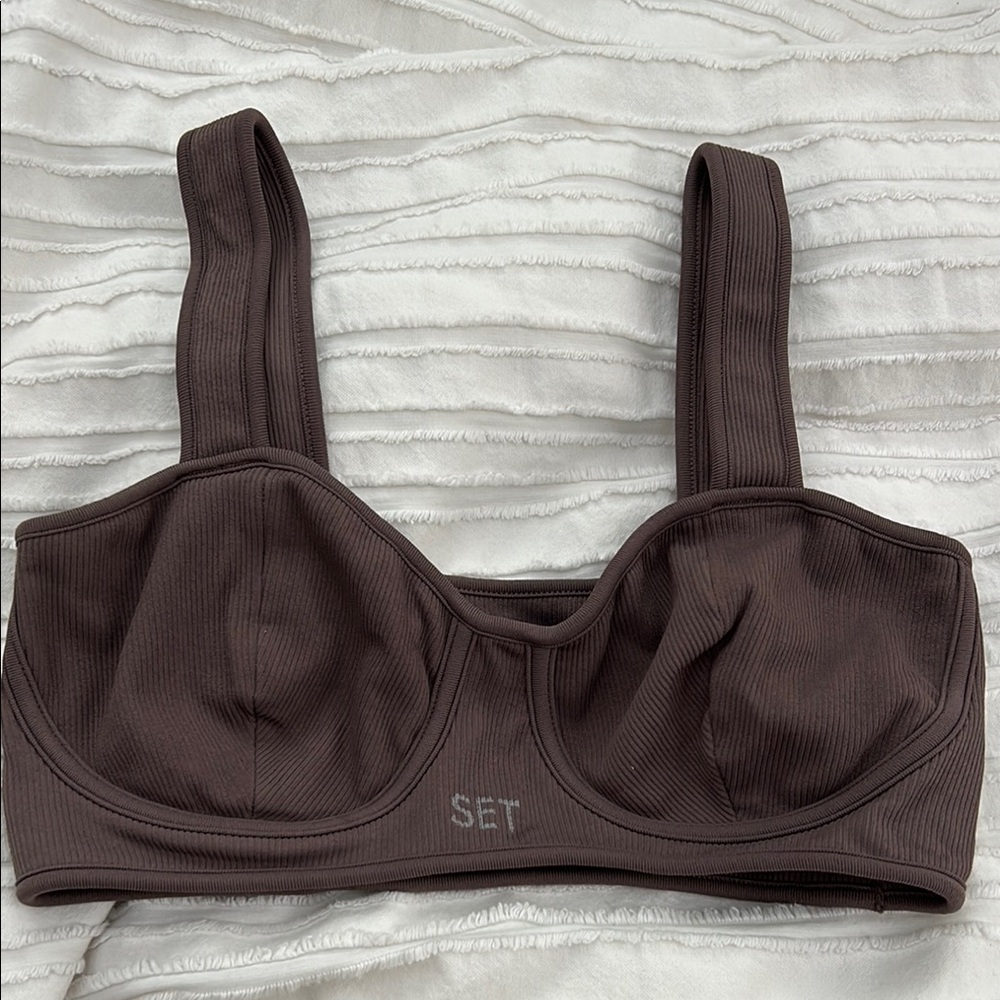 SET ACTIVE Women's Brown Ribbed Bralette NEW size M